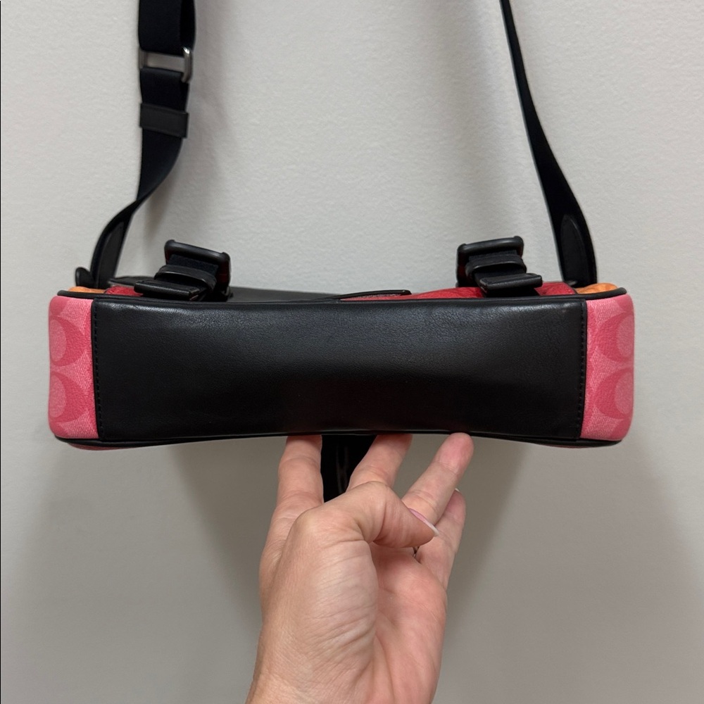 COACH Track Crossbody Blocked Signature Canvas Miami Red Pink Orange Black! - Picture 8 of 15